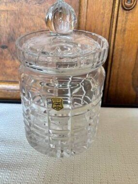 NWT Vintage Lead Crystal Glass Barrel Swirl CandyJar w/Lid from Poland 24% PbO